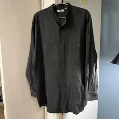 UNIQLO U ワイドフィットスタンドカラーストライプシャツ　L/ダークグレーのサムネイル