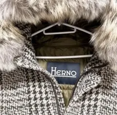 HERNO ハウンドトゥース 千鳥格子フーデッドコート　ロングコート　48美品