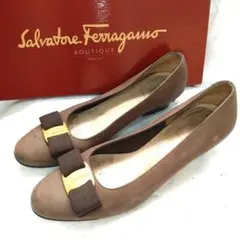 ✨美品✨Ferragamo ブラウン リボン パンプス 22cm