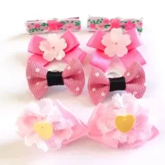 わんちゃん用リボンヘアゴム☆8個4組　10055 桜