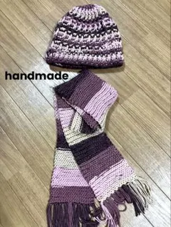 手編みニット帽とマフラーセット　ハンドメイド　防寒　プレゼント　冬