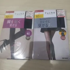 Tuché 30デニール タイツ M-L ブラック 2点セット