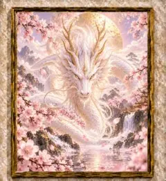 白龍瑞華 開運アート 白龍 桜 満月 金運 財運 恋愛運 仕事運 良縁 願望成就