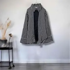 エイチアンドエム◎ストライプ長袖シャツ　総柄　モノトーン　ブラック×ホワイト