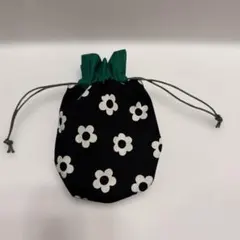 花柄 巾着袋 ハンドメイド 12cm モノトーン 小物入れ レトロフラワー　北欧