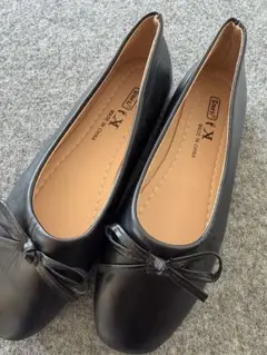 黒 パンプス フラットシューズ リボン付き 38 約24cm 通勤 フォーマル