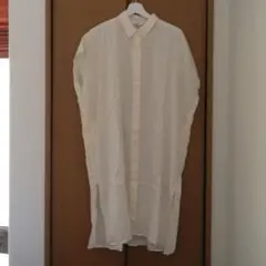 ユニクロ　リネンブレンドロングシャツ　半袖　ホワイト　Mサイズ