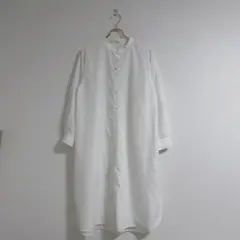 【アプルジュールミニョン】ホワイト 長袖 七分袖 ロング シャツ スタンドカラー