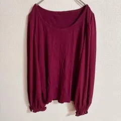大人可愛い♡ 異素材ボリューム袖カットソー ボルドー ワインレッド