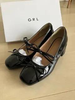 【新品】GRL 黒　ダブルリボンローヒールパンプス　22.5cm
