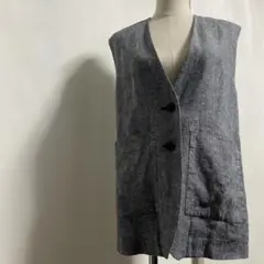 ships シップス　ノーカラーベスト ジレ　リネンコットン　ボタンポケット付き