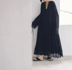 TODAYFUL チャーチレースドレス ギャザー ワンピース ブラック 38