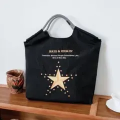 【Lサイズ】 刺繍バッグ エコバッグ 星柄　韓国 ボールアンドチェーン
