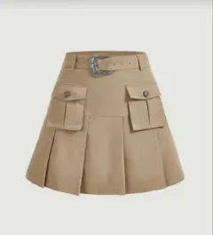 ベージュ プリーツスカート ベルト付き