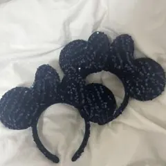 ミッキーマウス型スパンコールカチューシャ ネイビー