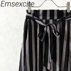 Emsexcite ロングフレアスカート ストライプ ウエストリボン 裏地付き