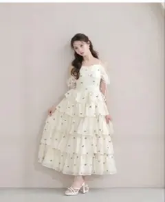 Cherry lace ribbon long flare onepiece - メルカリ