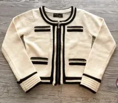 美品　ノーカラー　バイカラー　ニットジャケット　カーディガン　綺麗目