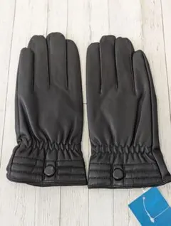 メンズ 手袋 黒 ブラック 裏起毛 フェイクレザー　ボタン　通勤　通学　防寒　1