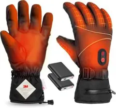 3段階調温 電熱グローブ 2XL 電熱手袋 ヒートグローブ バッテリー2個 黒