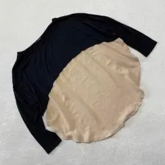 Linosug カットソー 七分袖 バイカラー ブラック ベージュ Mサイズ