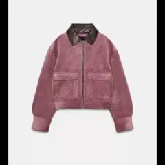 ZARA コーデュロイ フェイクレザー襟ジャケット マルサラ M