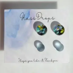 ガラス ドロップス サージカルステンレス ピアス カラフル ブルー マット 空