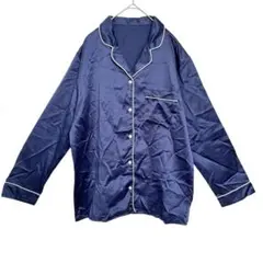 きれいめGU サテンパジャマ シャツ 長袖 ネイビー XL 大きいサイズ 紺のサムネイル