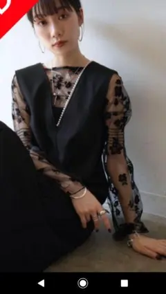 Lumier☆リュミエ Vネックパールワンピース＆フラワーシアートップス