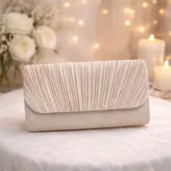 プリーツ クラッチバッグ ベージュ 結婚式 パーティー フォーマル 上品