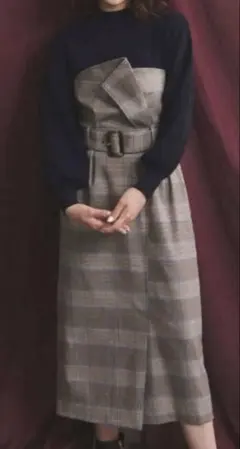 Noela ハイウエストドッキングニットワンピース ブラック