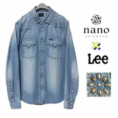 ナノユニバース × LEE ウエスタンシャツ デニムシャツ ダメージ加工 M 青