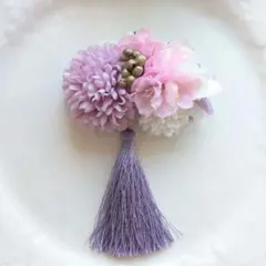 サンプル品☆ラベンダーのピンポンマムと桜の髪飾り　ヘアクリップ