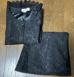 レディース　セットアップ　トップス　スカート　肩パッド入り　2点セット　レース