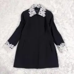 美品　ZARA ブラックミディアム丈コート　襟レース　ブラック