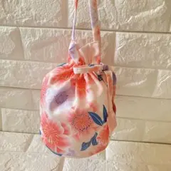 和装小物　和装用巾着バッグ 花柄 ピンク系 24