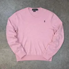 美品✨ポロラルフローレン ピマコットン Vネックニット S ピンク 刺繍ロゴ