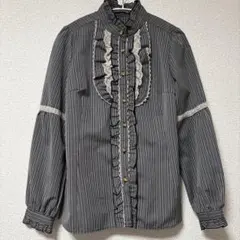 axes femme アクシーズファム フリル付きストライプシャツ 長袖 M