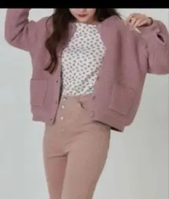 ♡tinajojun♡裏地付きニットアウター　ピンク　Mサイズ