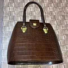 LB ハンドバッグ クロコ型押し ブラウン