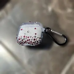 AirPods4世代用ソフトケースストーン装飾 イヤホンケース カラビナ付き