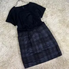 COMME CA DU MODE (9) チェック ドッキングワンピース ひざ丈