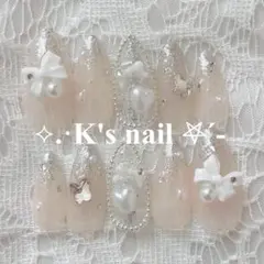 ネイルチップ♡現品 ワンホン ちゅるん 韓国 バレエコア フレンチガーリースナ系