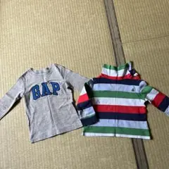 GAP グレー長袖Tシャツとストライプハイネック90