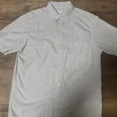 ◇ユニクロ ス 半袖 ストライプシャツ グレー×ホワイト