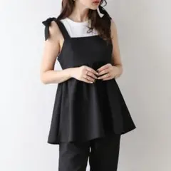 リボン ビスチェ ノースリーブ トップス ブラック