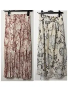 ロングスカート 春 裏地あり 2枚セット 夏 花柄 ウエストゴム 期間限定 出品