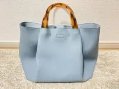 ライトブルー ハンドバッグ ショルダーバッグ 2way べっ甲ハンドルのサムネイル