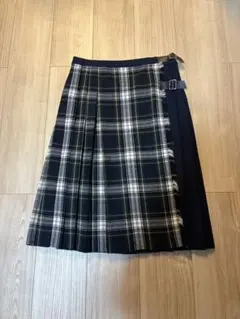 プリーツスカート チェック＆無地　バックル付き　（クリーニング済み）