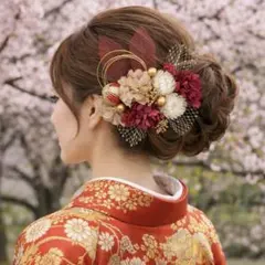 デージーレッド♡金箔付♡髪飾り ヘッドドレス 前撮り 成人式 卒業式 七五三